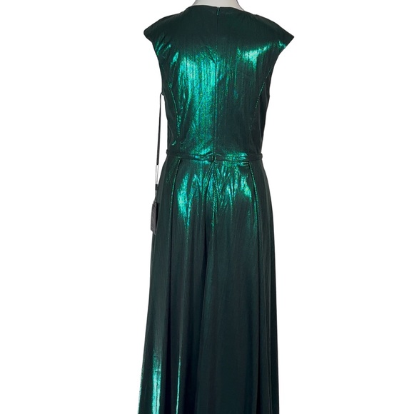 Mac Duggal Formal Green Cap Sleeve Deep V High Slit Metallic Gown Size 6$398 NWT - Picture 5 of 8